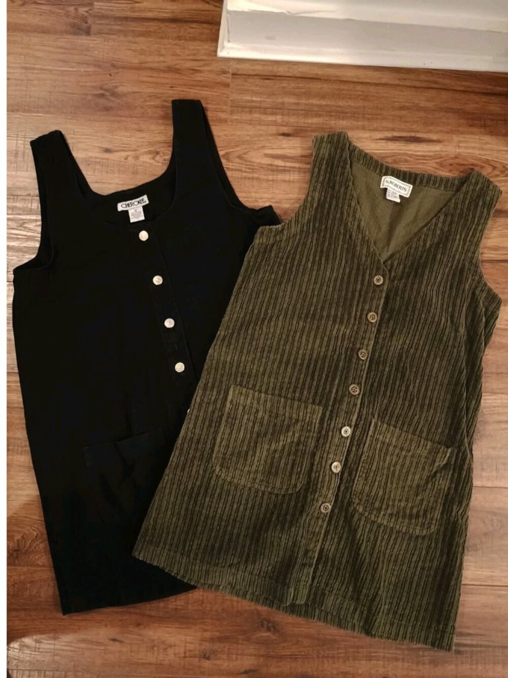 Vintage Pinafore Dress Bundle Of 2 Black Green 100% Cotton Medium Women's